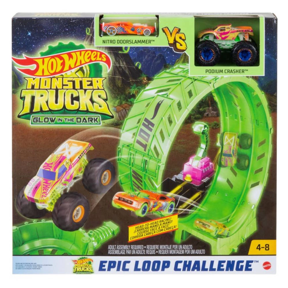 Hot Wheels Monster Trucks Glow-in-the Dark Epische Looping Uitdaging Speelset 3 Hot Wheels Monster Trucks Glow-in-the Dark Epische Looping Uitdaging Speelset